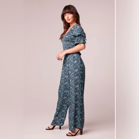 NWT Band Of The Free ELISE TEAL FLORAL WIDE LEG PANTS Bohemian style palazzo - Picture 3 of 6